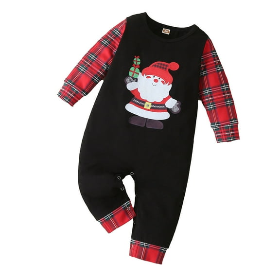 Odeerbi Baby Bodysuit Layette Onesies for Toddler Boys Girls Christmas Cotton Long Sleeve Santa Claus Print Jumpsuit Romper Black