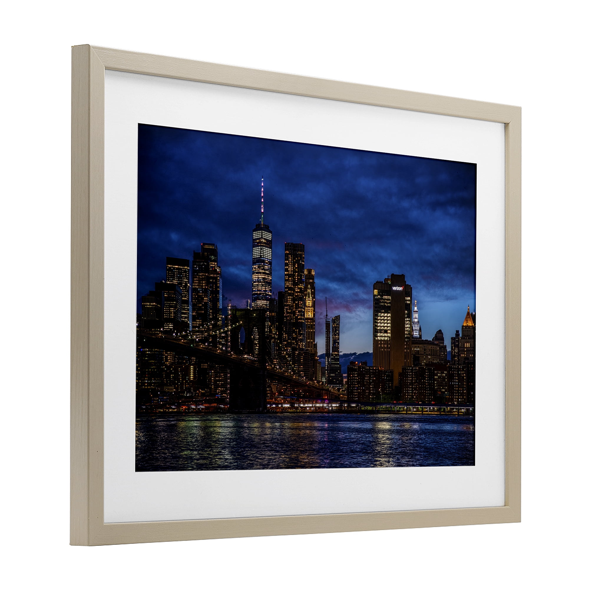 Stupell Industries Brooklyn Bridge at Night Birch Framed Print Under Glass, design by Tim West