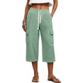 thumbnail image 2 of Cargo Capri Pants for Women with Pockets Straight Leg Loose Fit Drawstring Waisted Casual Capris, 2 of 6