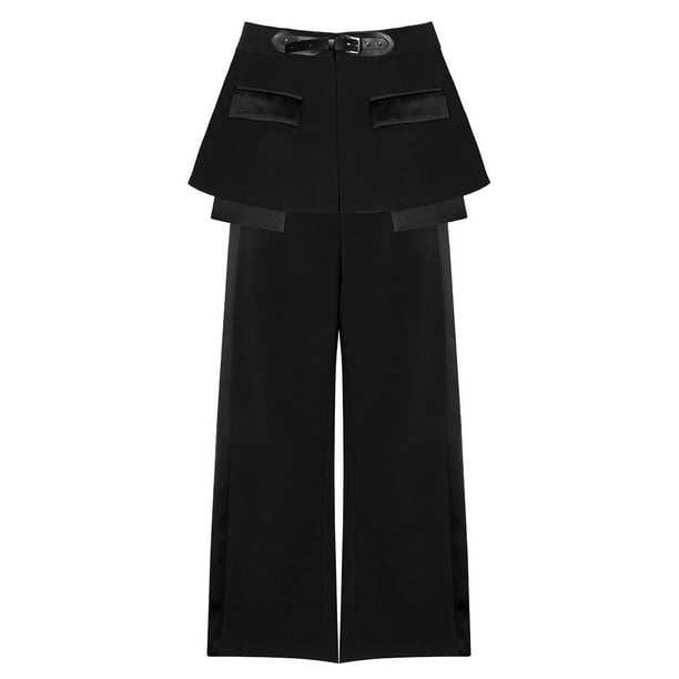 Cinturón de cuero, falda corta, conjunto de dos piezas de pantalón con cierre de cintura, pantalón ancho con colgante, conjunto de dos piezas para mujer