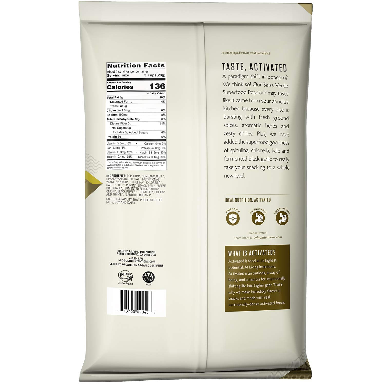 Pack of 12, Living Intentions Salsa Verde Popcorn, 4 oz