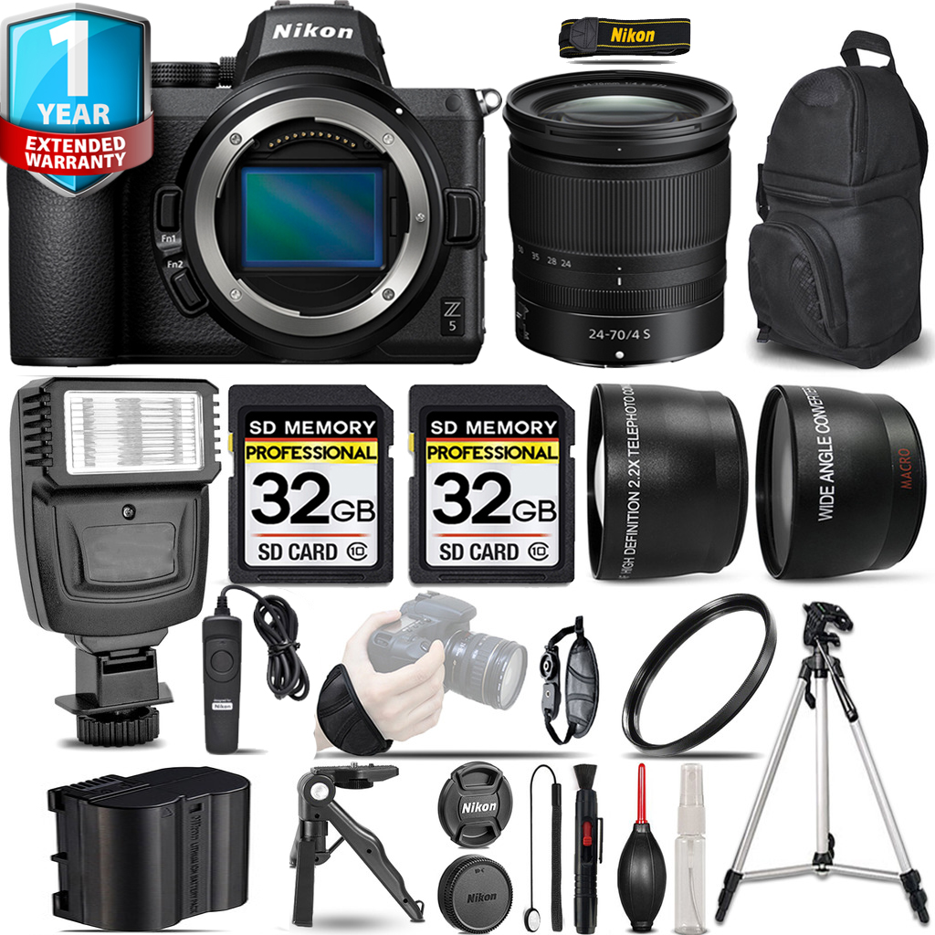 Nikon Z5 Mirrorless Camera with 2470mm f/4 S Lens + Flash + 64GB + UV