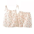 thumbnail image 1 of HVOBTTY Ensemble Décontracté 2 Pcs Sans Manches pour Filles, Imprimé Léopard d'Été, Manches Courtes, Col Rond, Beige, 110, 1 of 2