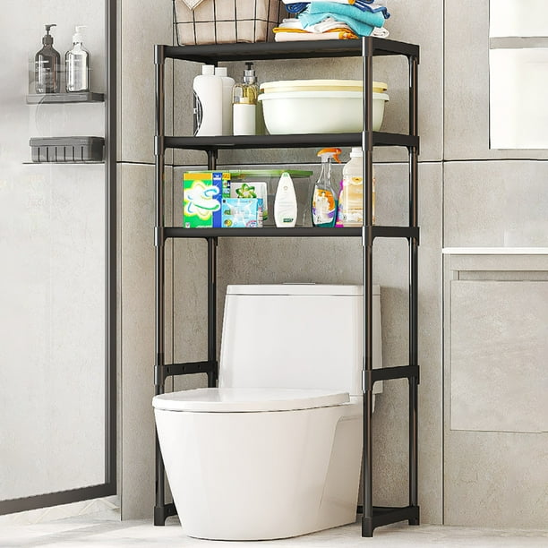 Estante de almacenamiento para lavadora, organizador de baño multicapa, estante sobre inodoro, mueble de suelo de plástico negro, solución que ahorra espacio para las áreas de lavandería y aseo