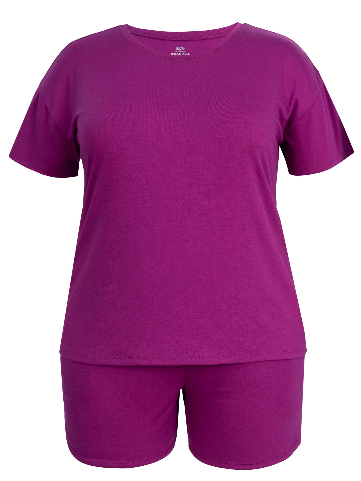 Fruit of the Loom Women's Soft and Breathable Short Sleeve Crew Top & Pajama Short Set, Sizes S-4X