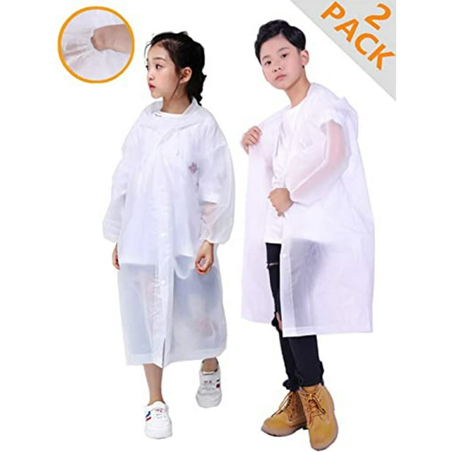 Thicker Reusable Raincoat Rain Poncho Jacket Slicker for Children Boy Girl Kids 2pcs White*2