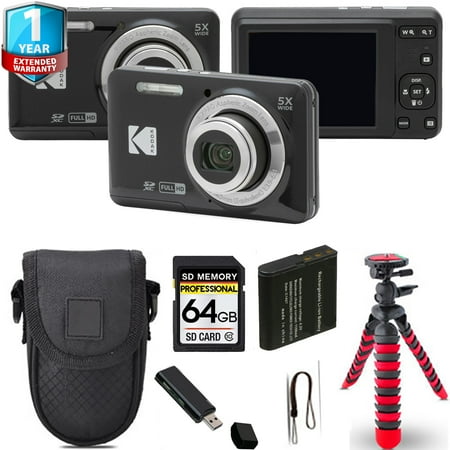 Kodak PIXPRO FZ55 Digital Camera (Black) + Tripod + Case - 64GB Kit