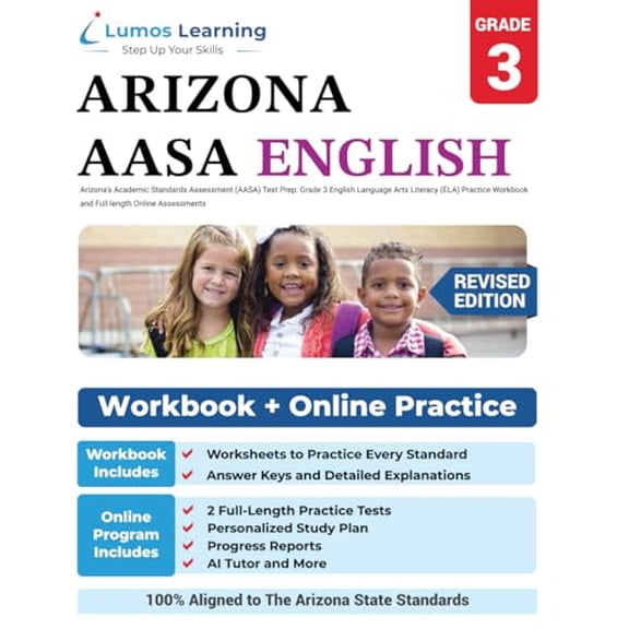 Pre-Owned Arizona's Academic Standards Assessment (AASA) Test Prep: Grade 3 English Language Arts Literacy (ELA) Practice Workbook and Full-length Online Assessments: Arizona Test Study Guide, 978194