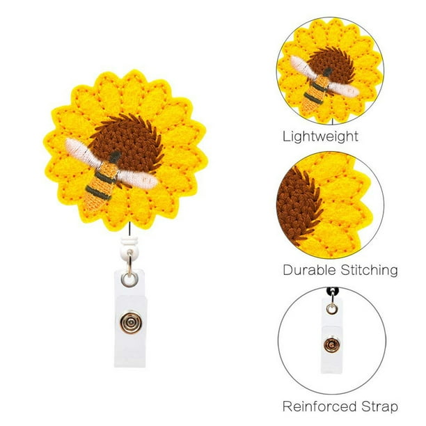 Jovati Retractable Badge Holder With Clip Sunflower Badge Reel Holder Accurate Stitching Strap Telescopic Retracting Clip Id Badge Holders Retractable