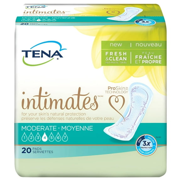 Tena Intimates Incontinence Pads For Women, Moderate Absorbency, Regular, 20 Ct, Pack of 4