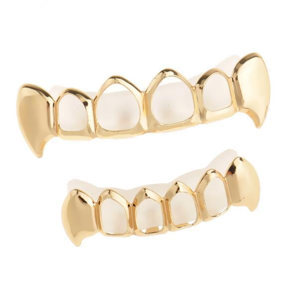 2 Parrillas Chapadas En Oro De 18 Hasta La Parte Inferior De La Boca Tapas De Dientes Hip Hop Hueco Halloween Fernando Tapas de dientes