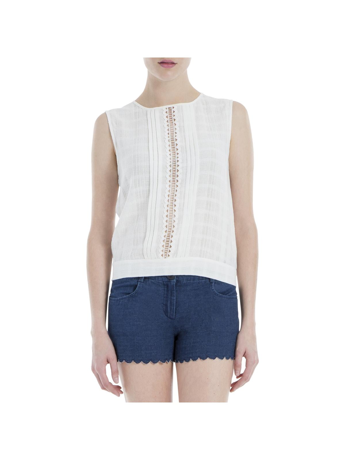 トップス room306 Pleats Design Tops Max Studio Womens Pintuck Pleat Lace Inset Tank Top White S