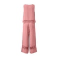 thumbnail image 6 of Mutghys Two-Piece Travel Sets for Women Crew Neck Sleeveless Tops with Lace Trim Wide Leg Pants Set Beach Vacation Holiday Travel Sets, 6 of 8