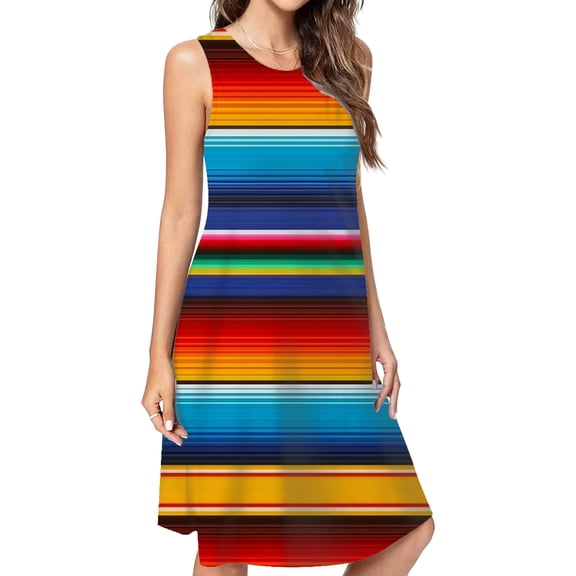 Mexican Serape Casual Sleeveless Loose Sundress Dress For Women Summer Dress Daily Woman