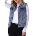 thumbnail image 4 of INSPIRE CHIC Gilet en Denim pour Femme à Boutons, Délavé et Usé, Veste en Jean Sans Manches avec Poches Gris Bleu G, 4 of 6