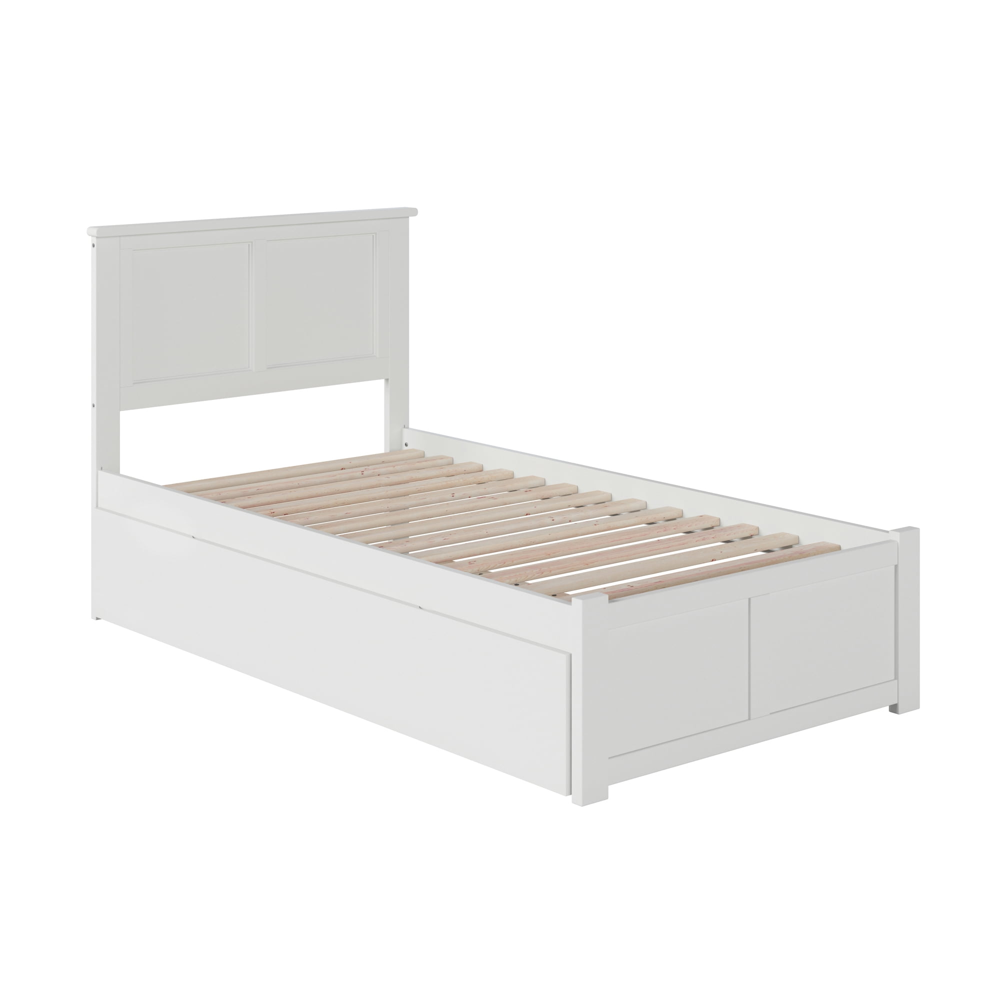 AFI Madison Twin Solid Wood Platform Bed with Footboard & Twin Trundle, White
