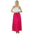 thumbnail image 5 of Bimba Women Pink Cotton Frill Skirt Long Flaired Elastic Waist Maxi Bottoms, 5 of 7