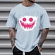 thumbnail image 1 of Blusas y camisas de manga corta con cuello redondo para hombre, blusas casuales de verano a la moda con cuello redondo y estampado para hombre., 1 of 4