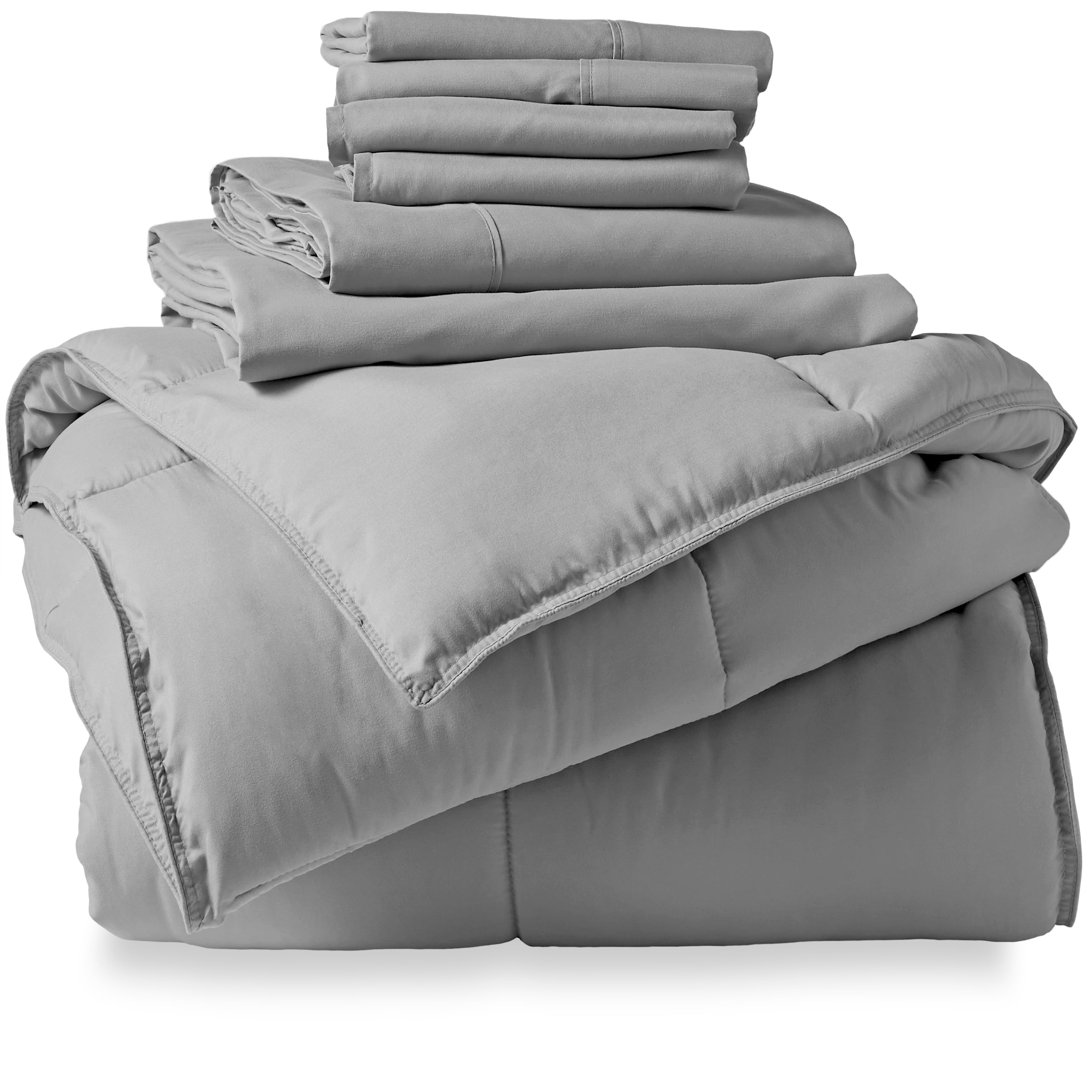 HPJDM Microfiber 7Piece Gray and Light Gray Bed in Bag Queen
