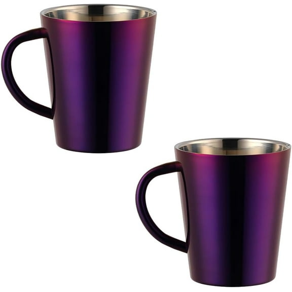 10oz 18/8 Stainless Steel Coffee Mugs Set of 2, Double Walled Insulated Coffee Cups with Handles, Dishwasher Safe (Purple)