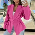 thumbnail image 3 of Women's Single Button Solid Color Business Jacket Pleated Waist Slim Fit Lapel Long Sleeve Blazer, 3 of 7