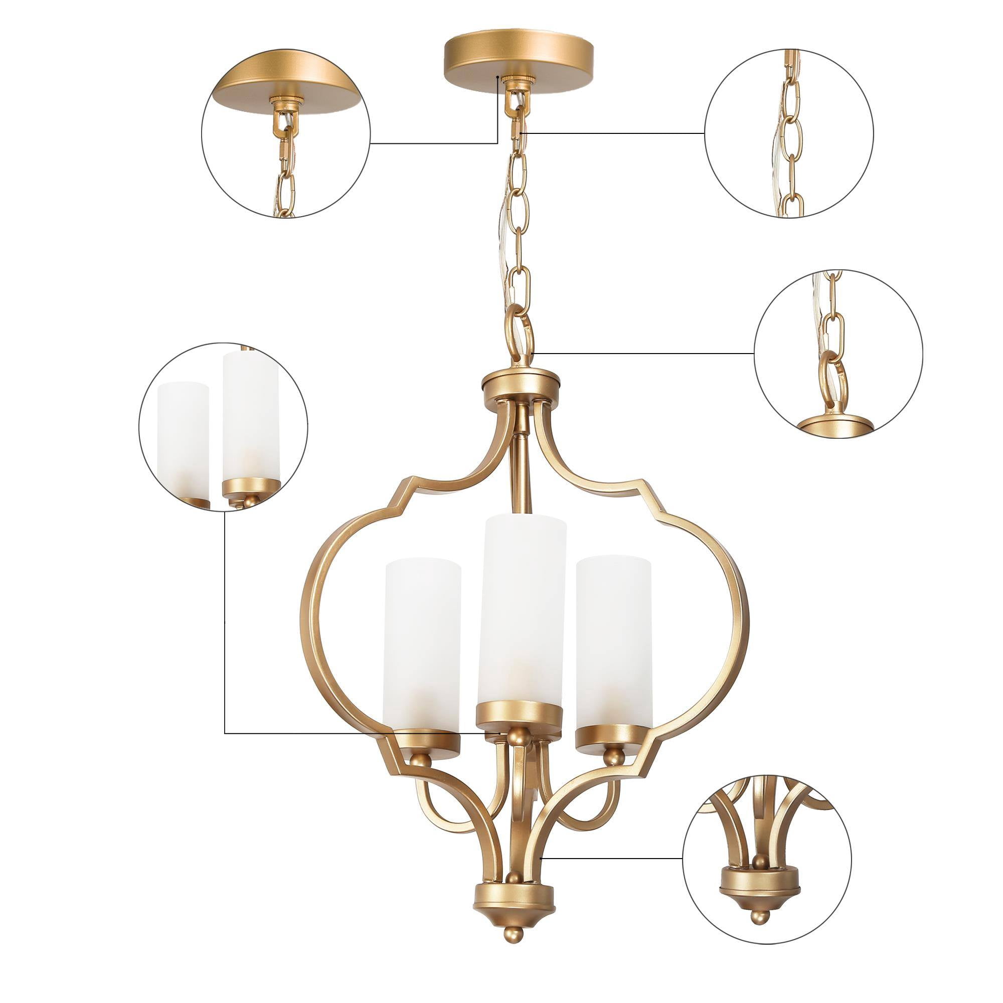 LNC Charm 3 -Light Matte Gold Cage Frosted glass Metal Chandelier