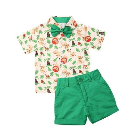 

Fanvereka Toddler Boys Casual Lions Printed Shirt Top Solid Color Shorts Set