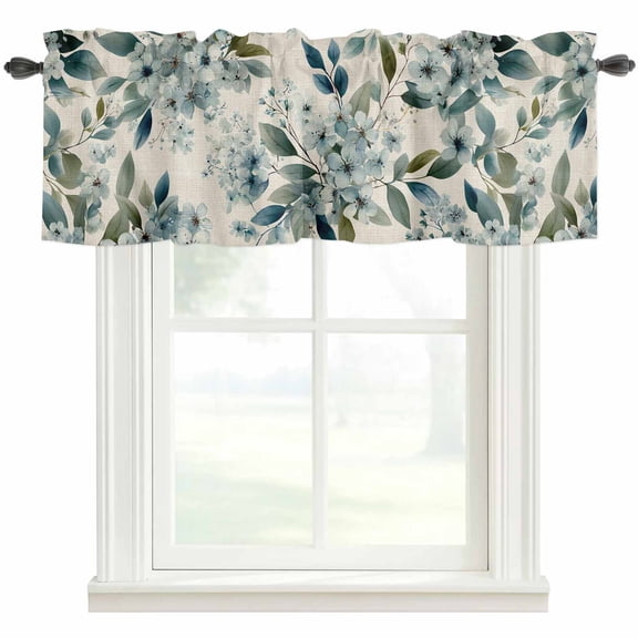 Spring Flowers Rod Pocket Curtain Valance, Watercolor Floral Leaves Botanical Beige Farmhouse Window Valance for Living Room, Bedroom, Kitchen 60"W x 18"L