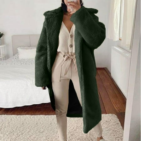 

Inkach Womens Ladies Warm Faux Furry Coat Jacket Winter Solid Turn Down Collar Outerwear