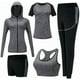 thumbnail image 1 of Conjuntos de chándal para mujer, conjunto deportivo suave y cómodo de secado rápido para correr, trotar, gimnasio, entrenamiento, conjunto de 5 piezas: sujetador deportivo, camiseta, abrigo y 2 p, 1 of 5