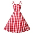 thumbnail image 4 of Dress pstuiky Women Hepburn Style Dress Vintage Plaid Print Dress Sleeveless V-Neck Dress Knee-Length Dress Clothing Dress Costumes for Party Red M, 4 of 8