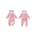 thumbnail image 2 of BemeyourBBs Newborn Baby Girls Mother's Day Father's Day Outfit Infant Baby Girls Spring Fall Winter Clothes Waffled Romper I Love Mom Dad Letter Bow  Sleeves Jumpsuits and Cute Headband Set, 2 of 9