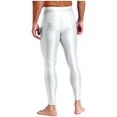 thumbnail image 5 of YiZYiF Men's Shiny Oil Leggings High Waist Stretchy Compression Pants Glossy Gym Fitness Underpants White L, 5 of 7
