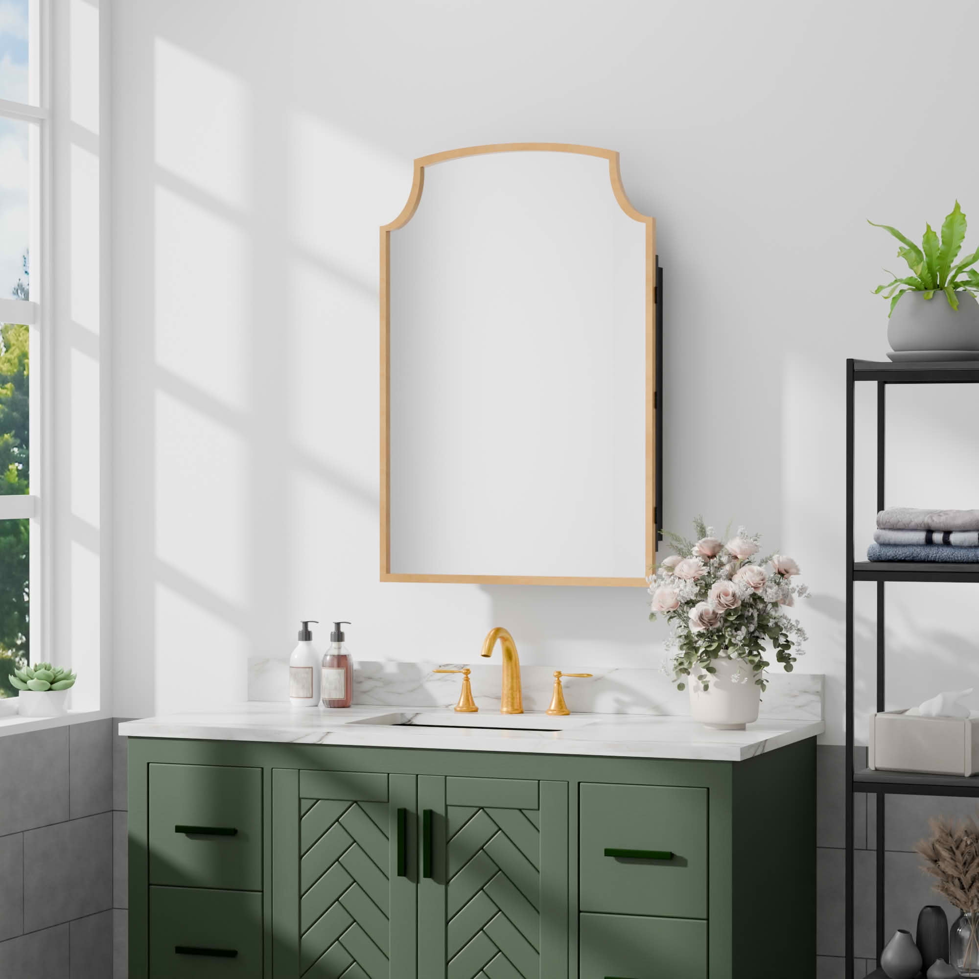 MAYEERTY 30x20x5 Inch Gold Metal Slightly Arched Medicine Cabinet for Bathroom