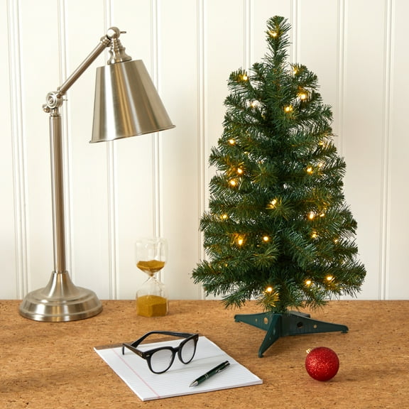 Nearly Natural 2' Green Artificial Christmas Tree with 35 LED Lights and 72 Bendable Branches