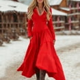 thumbnail image 3 of Women's Casual Dress Long Sleeve Western Cowboy Patchwork Fitted Denim Style Midi Dress for Spring Fall,Red,2XL, 3 of 4