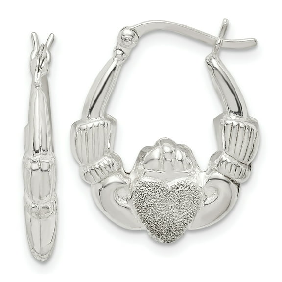 Primal Silver Sterling Silver Laser Cut Claddagh Hoop Earrings