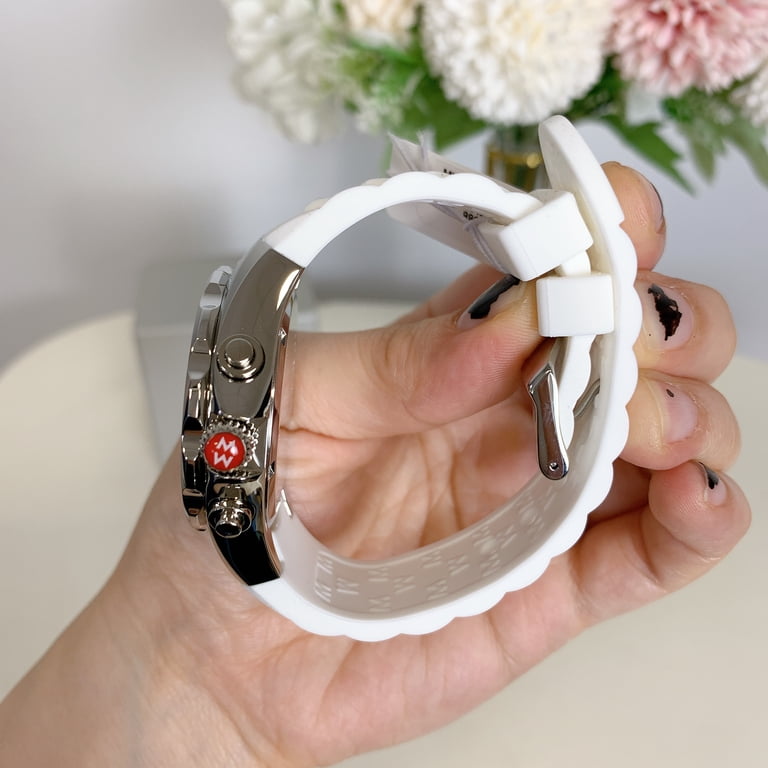 MICHELE MWW12F000090 Silver Dial White Silicone Strap 