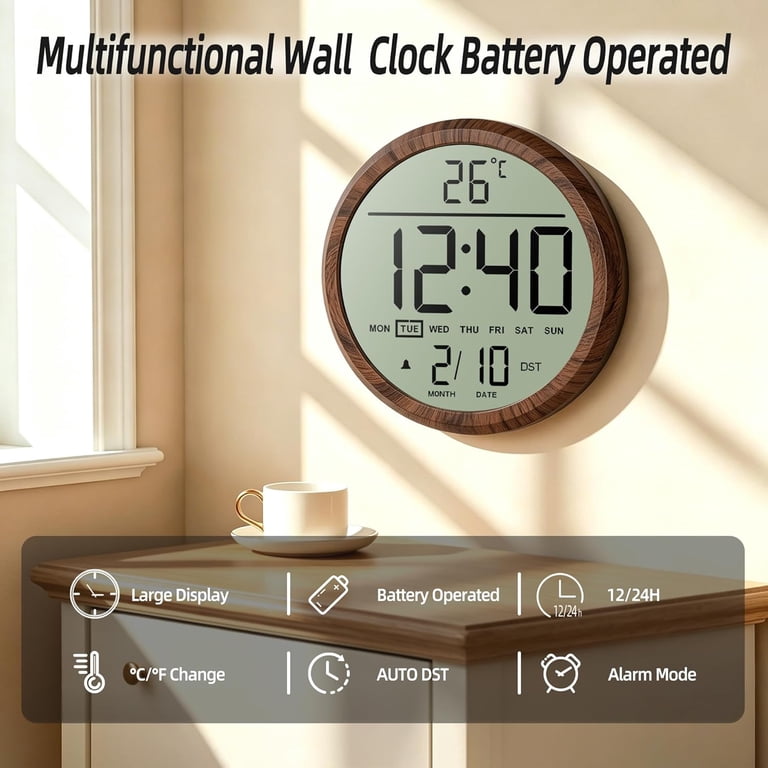 Digital Wall Clock Battery Operated 8