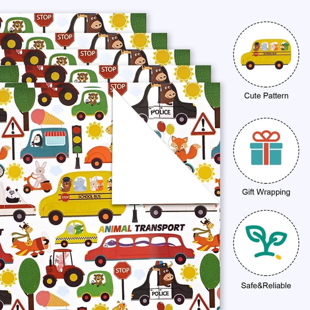 Moyic Papel de regalo de animales de dibujos animados, no tóxico e inodoro, para envolver regalos seguros y saludables, 6 pack/lote Kits de decoración para fiestas PZ029-3
