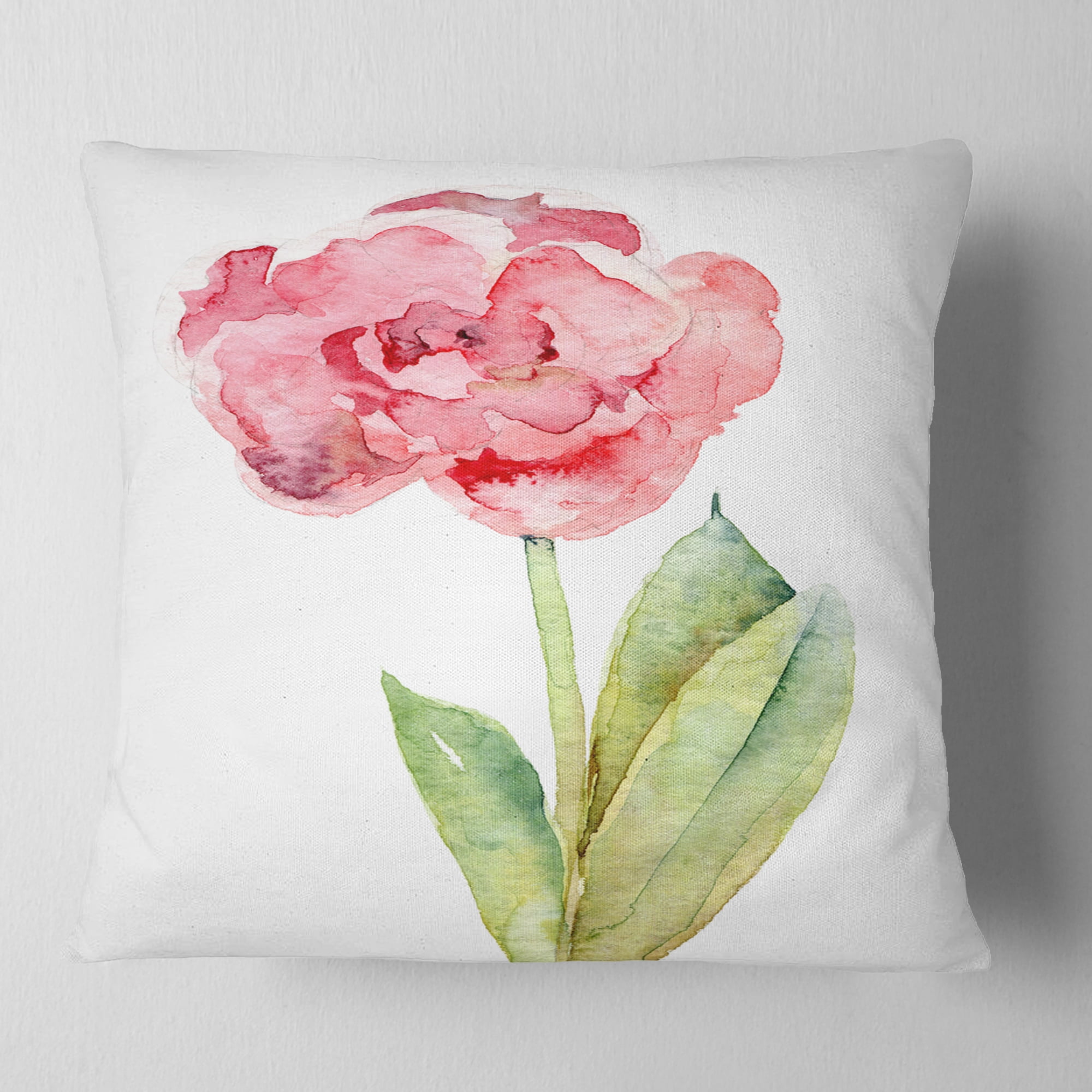 Designart Single Pink Tulip on White Background - Flower Throw Pillow - 16x16