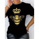 thumbnail image 1 of Allseason Wear | Women's Regular Size Cotton T-Shirt with Crown & Bee Print, Casual Crew Neck Short Sleeve Top, All-Season Knit Fabric Tee, Regular Fit - 100% Cotton, Ladies T Shirts, 1 of 6
