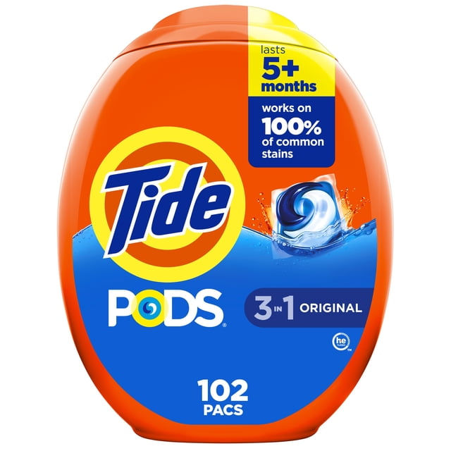 Detergente para ropa Pods Tide, quitamanchas 3 en 1, 102 paquetes