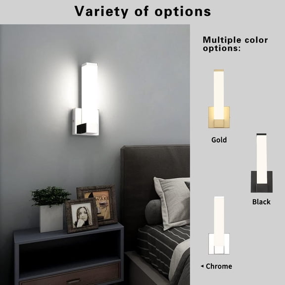 Modern Chrome LED Wall Sconces 12 Inch Height 12W 4000K 110V AC Indoor Wall Lighting for Bedroom Hallway Stair Corner