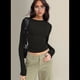 thumbnail image 4 of Tops Cortos Ajustados para Mujer para Salir, Informales, de Color Liso, con Cuello Redondo, Larga, Ajustados, Ropa de Calle Básica Negro M, 4 of 8
