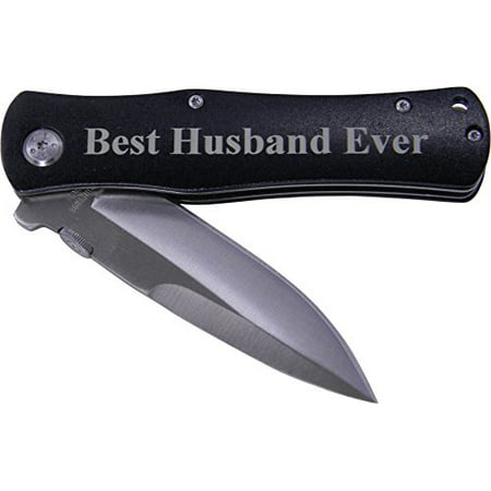 Best Husband Ever Folding Pocket Knife - Great Gift for Father's Day, Valentines Day, Anniversary, Birthday, or Christmas Gift for Husband, Dad (Black