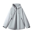 thumbnail image 4 of Hooded Rain Jacket Women, Lightweight Hiking Shell, Windproof Mountain Coat Light Gray M , Jacket, 4 of 5