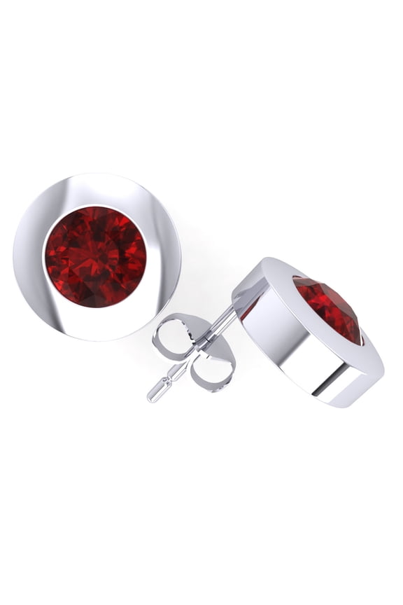 Real 1Ct Round Ruby Solitaire Stud Earrings 14Karat White Gold Bezel Push Back AAA Quality