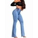 thumbnail image 2 of Pantalones Vaqueros de Cintura Alta para Mujer, Elásticos, de Corte Acampanado y con Cinturilla Elástica. Azul M, 2 of 8