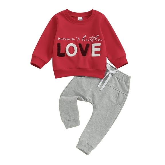 Valentines Day Toddler Kids Infant Baby Boys Clothes Sets 6M 9M 12M 18M 24M 3Y Letter Embroidery Long Sleeve Pullover Sweatshirts Pants Outfits